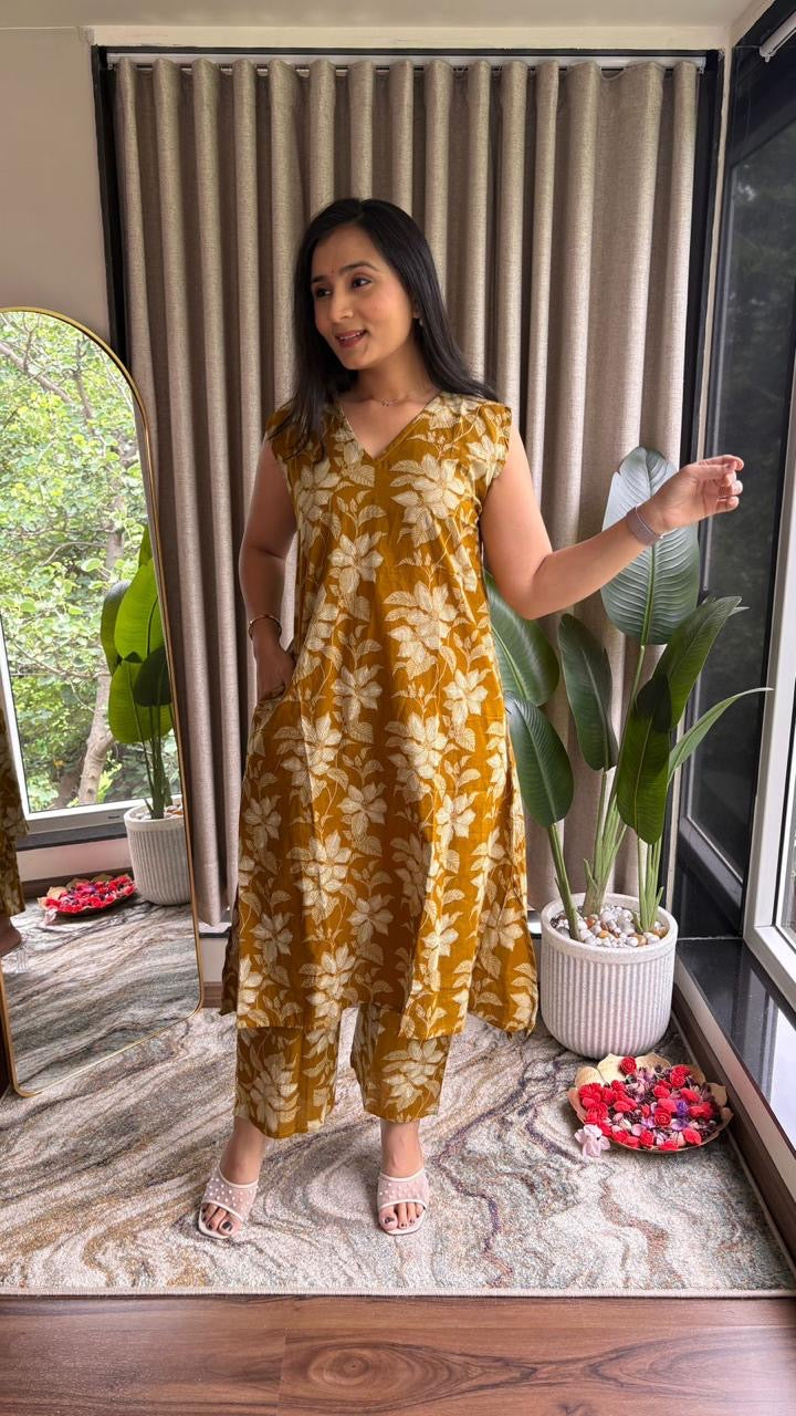Sleeveless A-Line Kurti Palazzo Set
