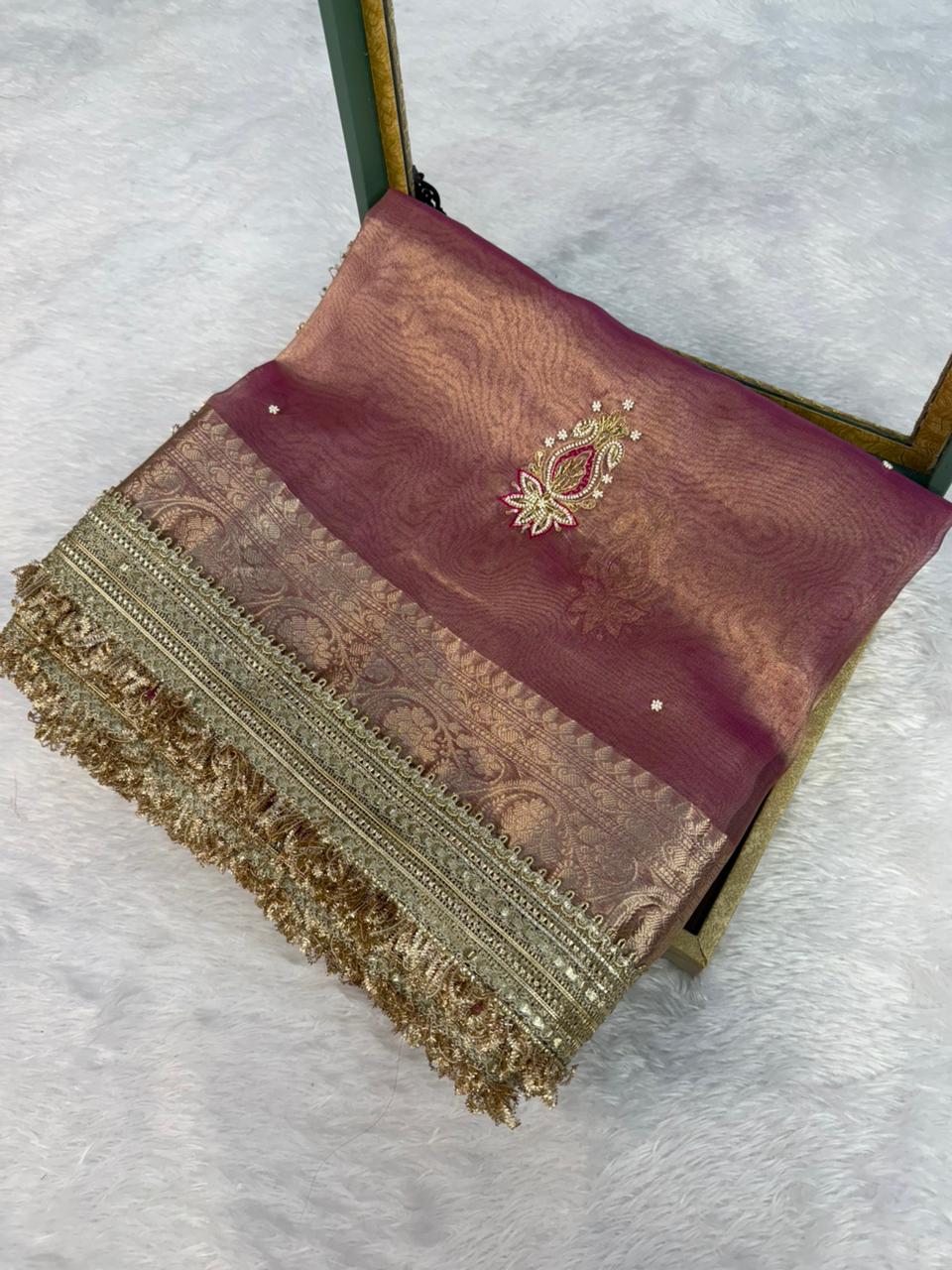 Banarasi Tissue Saree with Hand Work & Maharani Lace