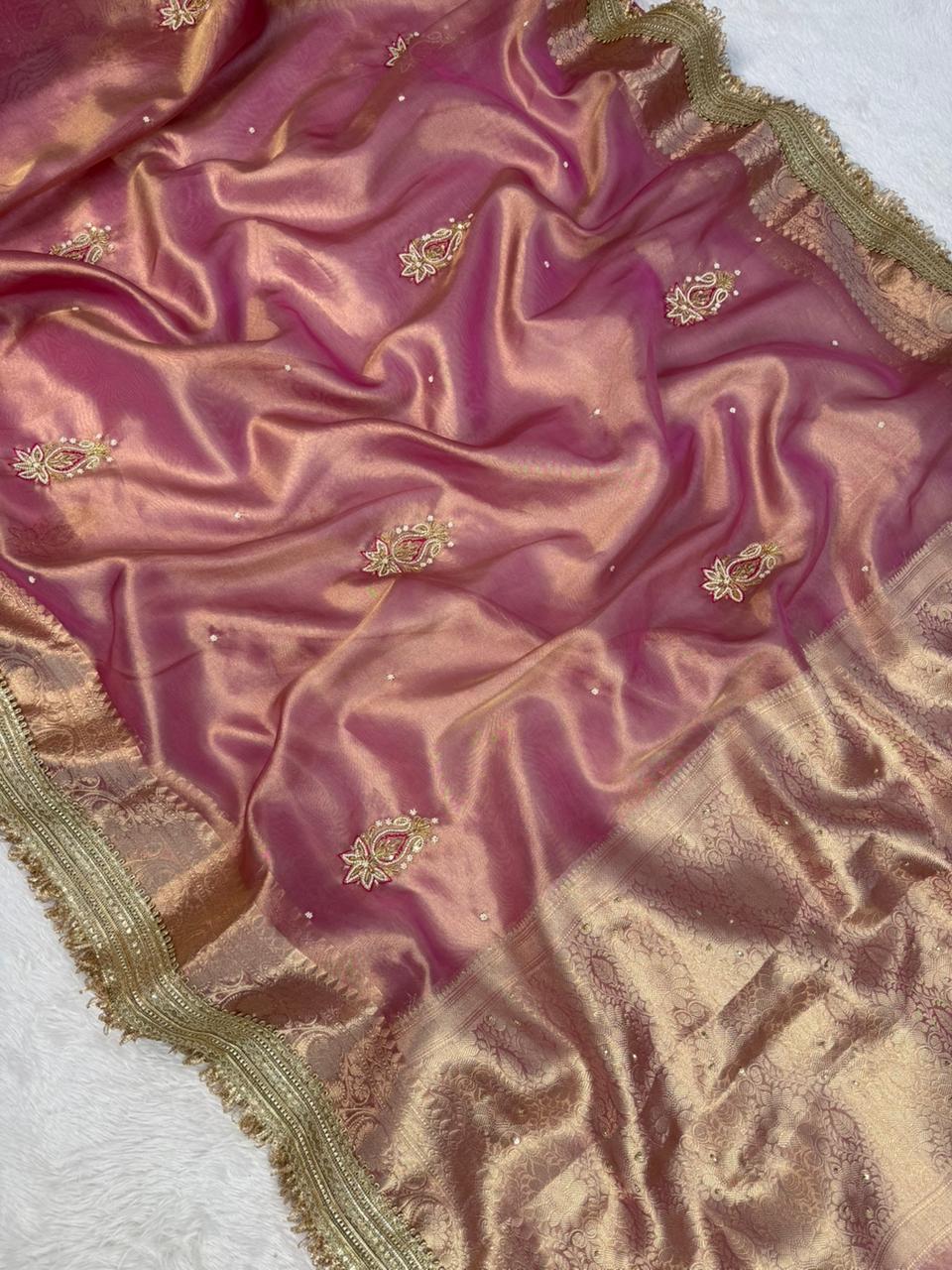 Banarasi Tissue Saree with Hand Work & Maharani Lace