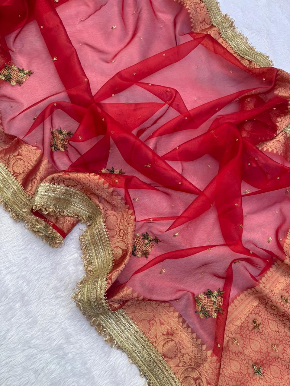 Banarasi Tissue Saree with Hand Work & Maharani Lace