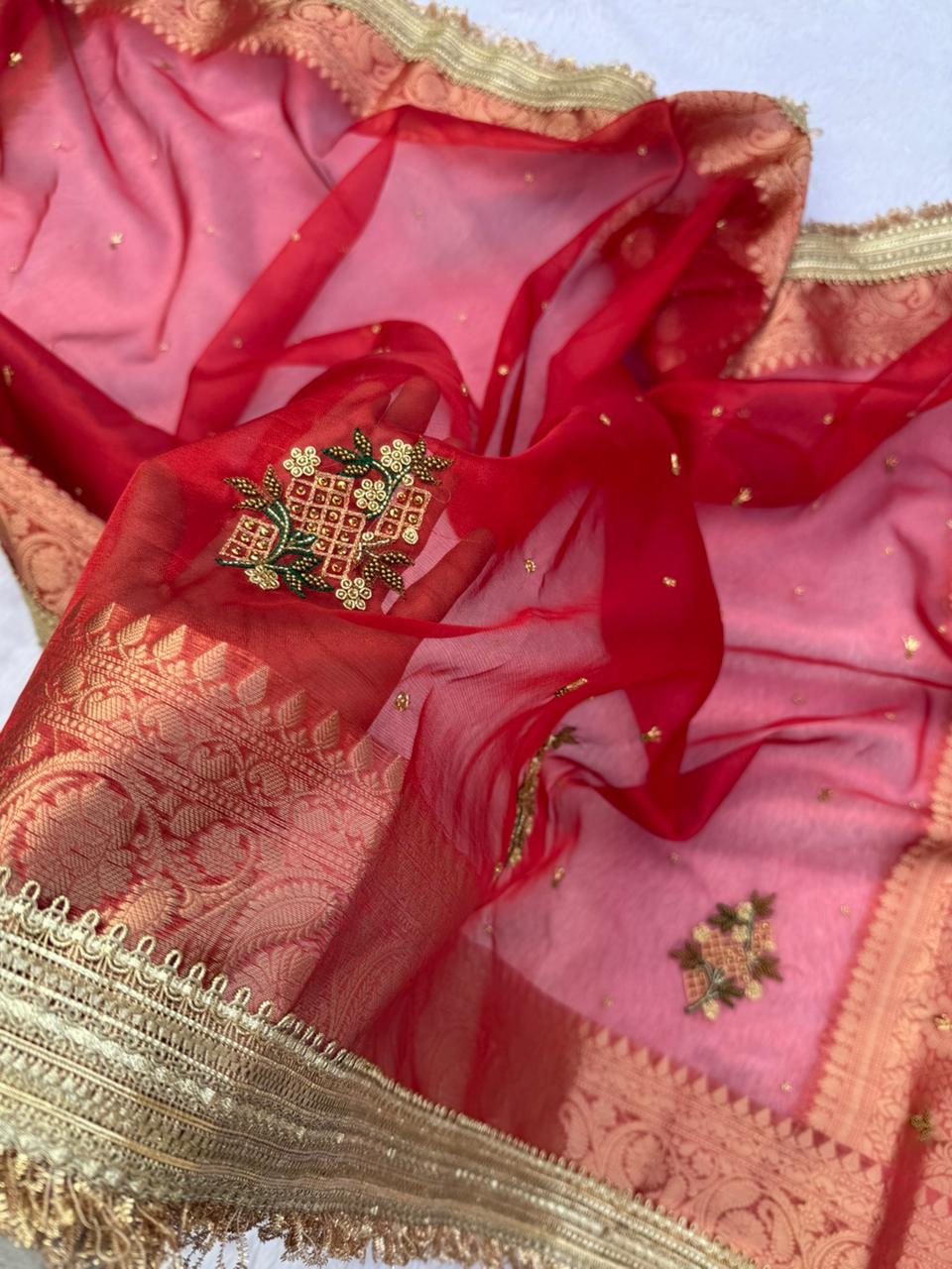 Banarasi Tissue Saree with Hand Work & Maharani Lace