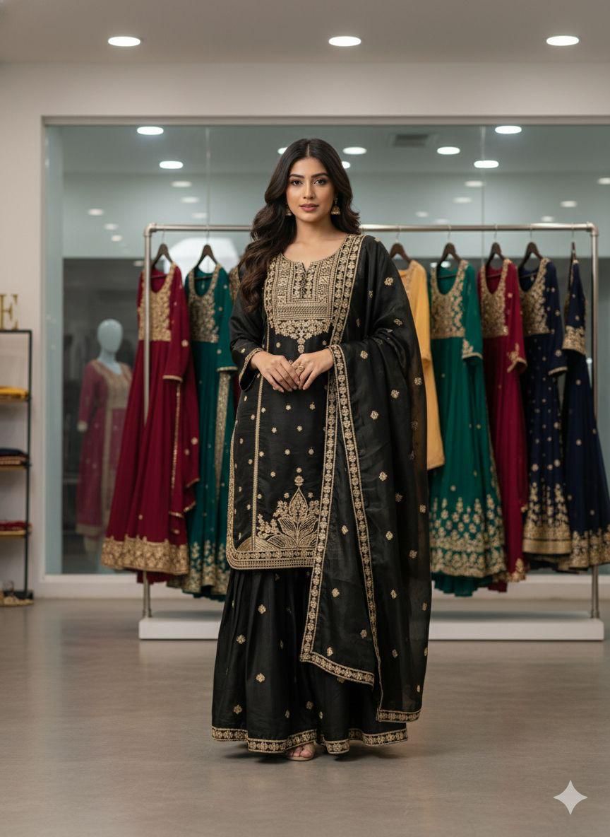 Trendy Cording Sequin Embroidered Sharara Set