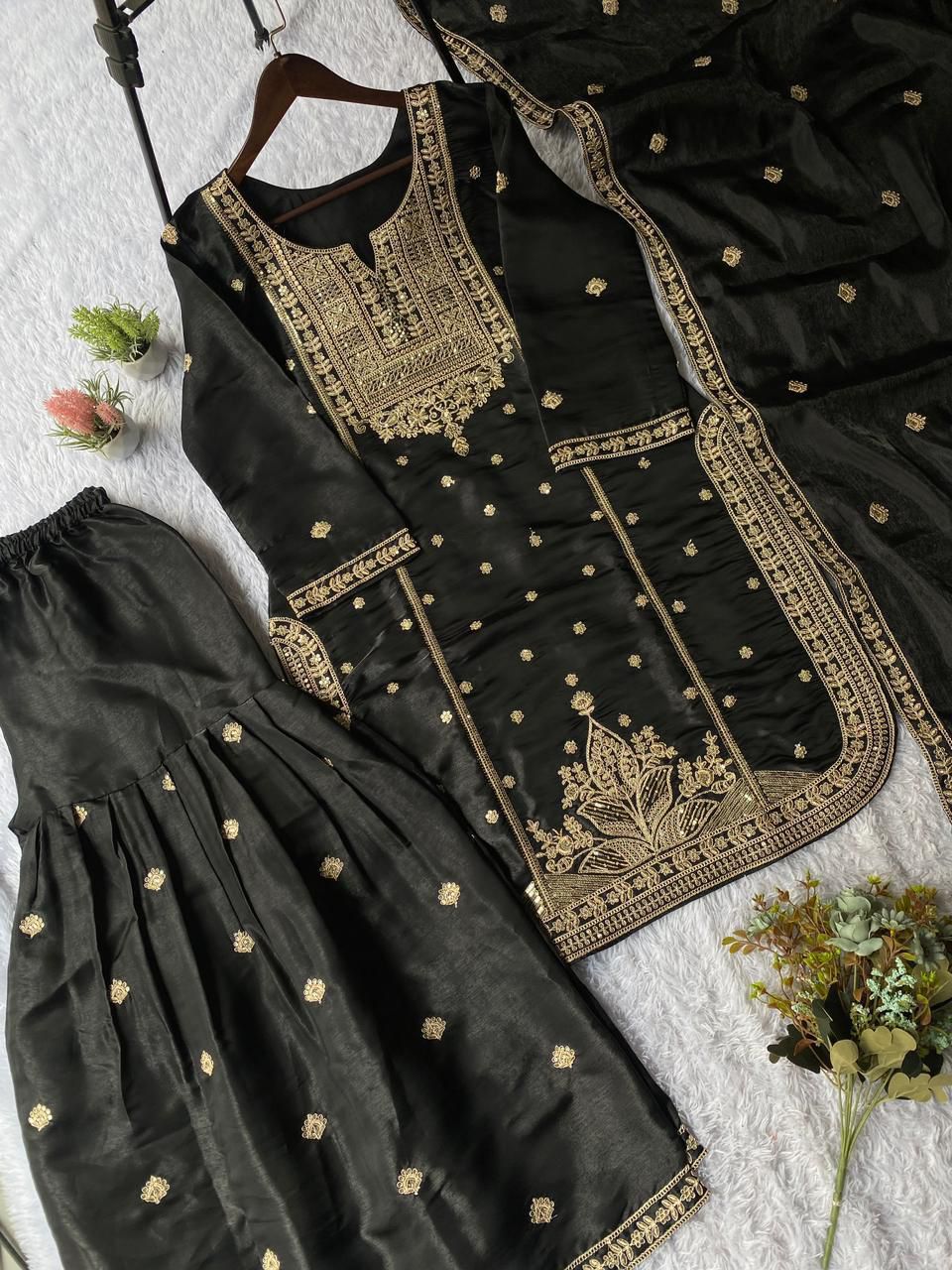 Trendy Cording Sequin Embroidered Sharara Set