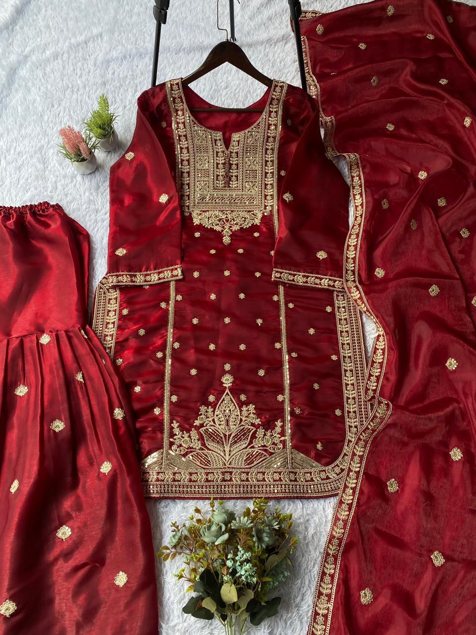 Trendy Cording Sequin Embroidered Sharara Set