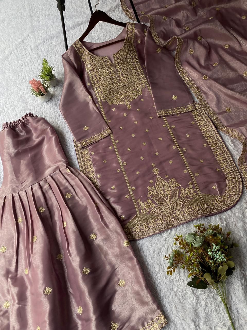 Trendy Cording Sequin Embroidered Sharara Set