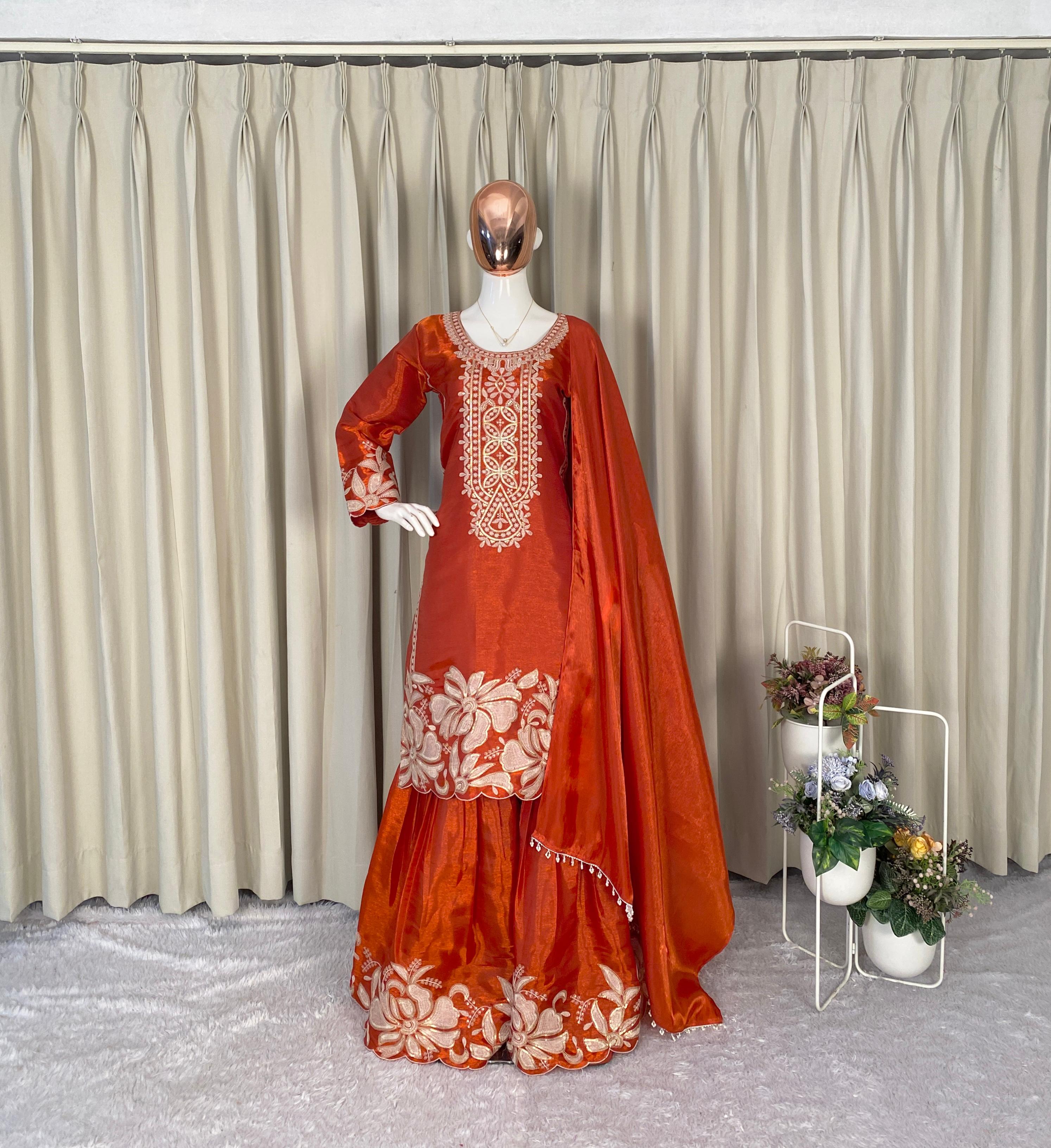 Party & Wedding Wear Designer Top with Sharara Set