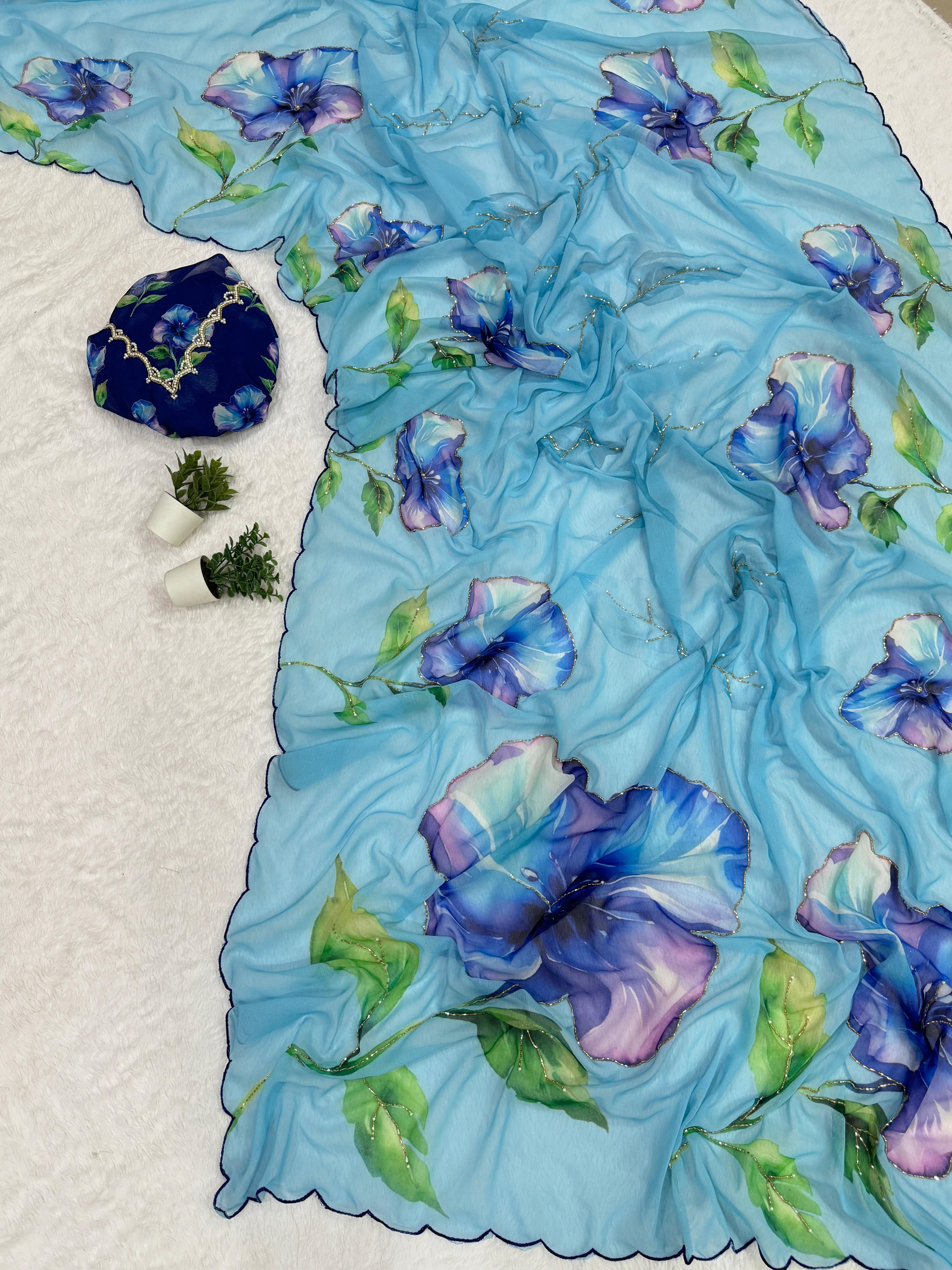Chiffon Saree with Handwork