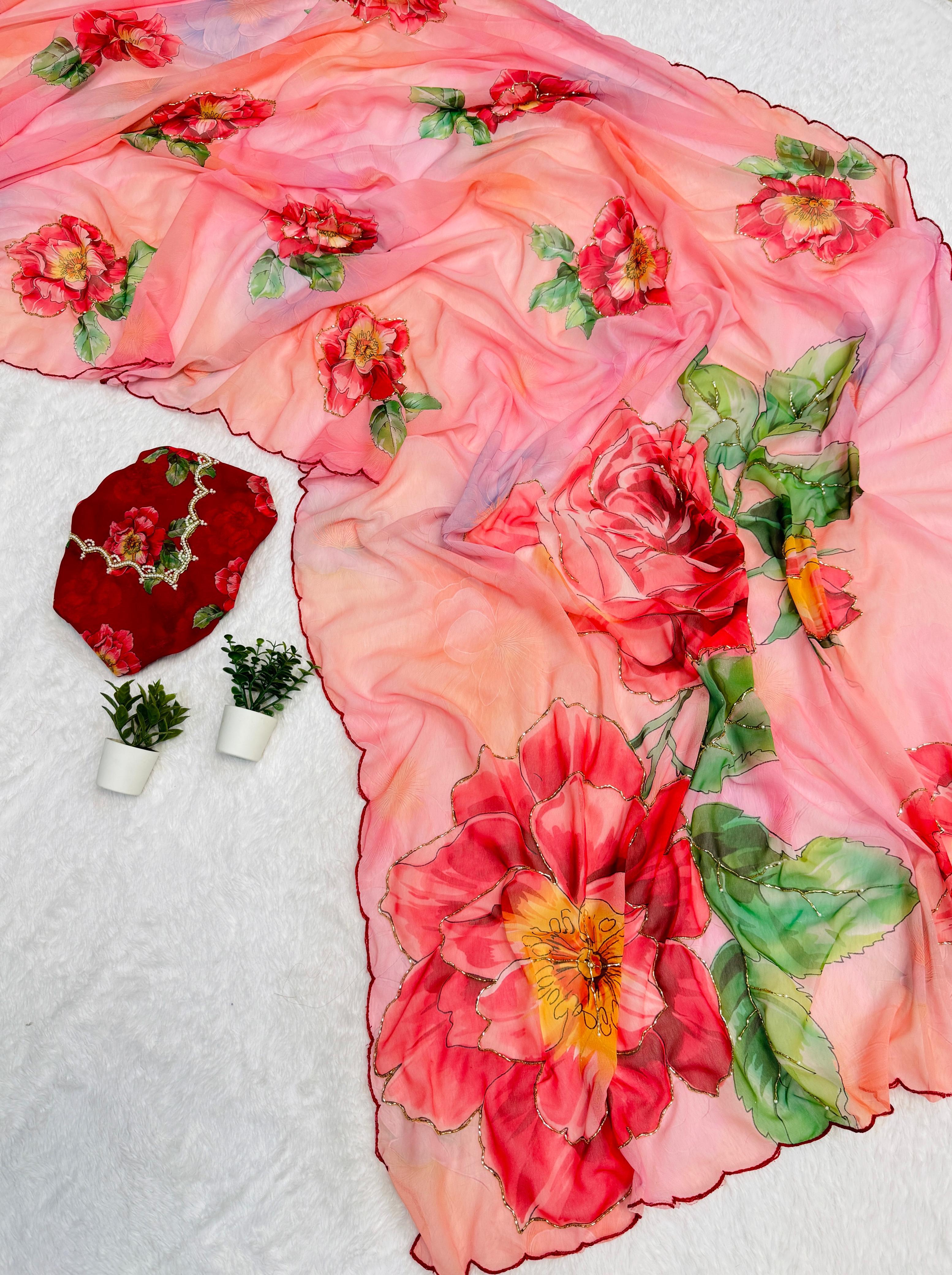 Chiffon Saree with Handwork